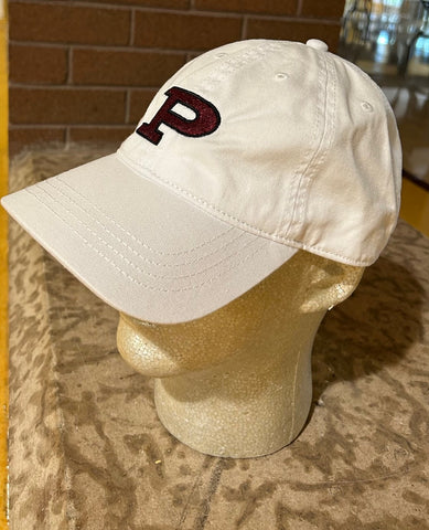 Hat- White embroidered Cap with Maroon and black P