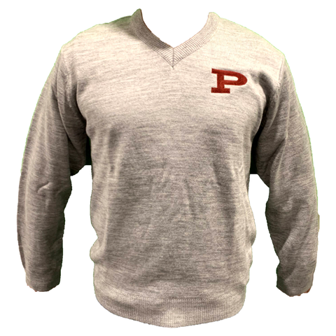 Grey V-Neck Sweater with P Logo