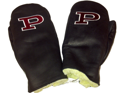 Mitts Black Leather with Maroon "P"